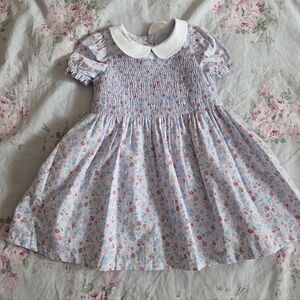 NWT Janie And Jack Blue Floral Smocked Girls Dress With Bloomers 12-18 Months